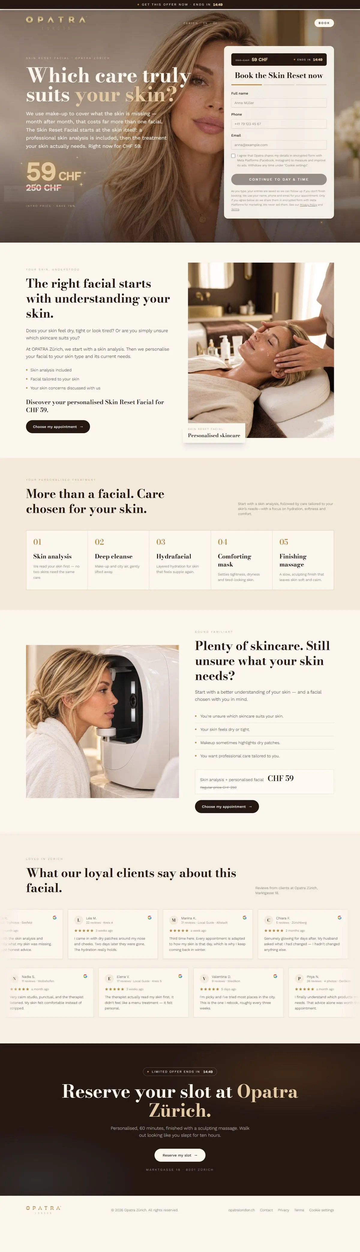 facial.opatralondon.ch landing page